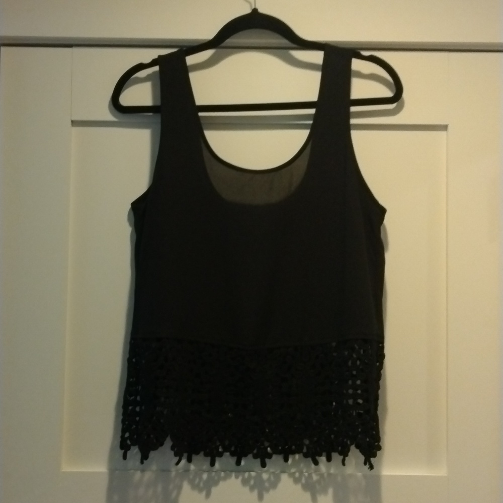 Lucca Couture Crochet Trim Tank Top, Size Small, Color Black